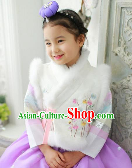 Traditional Korean National Handmade Formal Occasions Girls Palace Hanbok Costume Embroidered White Vest for Kids