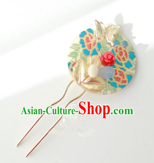 Traditional Korean National Hair Accessories Butterfly Hairpins, Asian Korean Fashion Wedding Hanbok Hair Decorations Headwear for Women