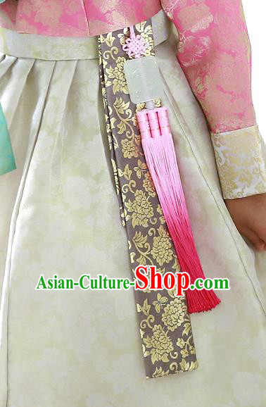 Traditional Korean Accessories Jade Waist Pendant, Asian Korean Fashion Wedding Pink Tassel Waist Decorations for Women