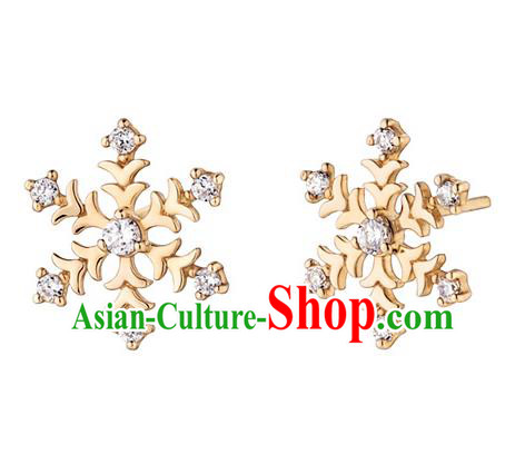 Traditional Korean Accessories 14K Gold Crystal Snow Earrings for Women