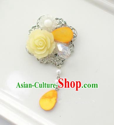 Traditional Korean Accessories Yellow Flower Tassel Brooch for Women