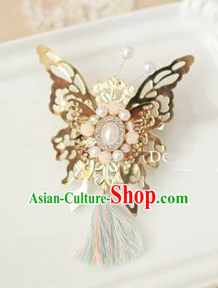Traditional Korean Accessories Golden Butterfly Tassel Brooch for Women