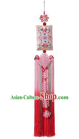 Traditional Korean Accessories Embroidered Waist Pendant, Asian Korean Fashion Wedding Red Tassel Waist Decorations for Women