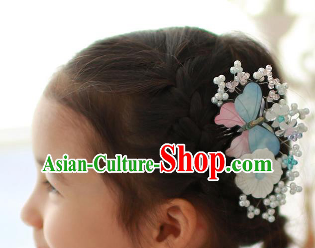 Traditional Korean Hair Accessories Butterfly Hair Comb, Asian Korean Hanbok Fashion Headwear Hair Stick for Kids