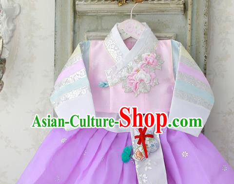 Korean National Handmade Formal Occasions Girls Hanbok Costume Embroidery Pink Blouse for Kids