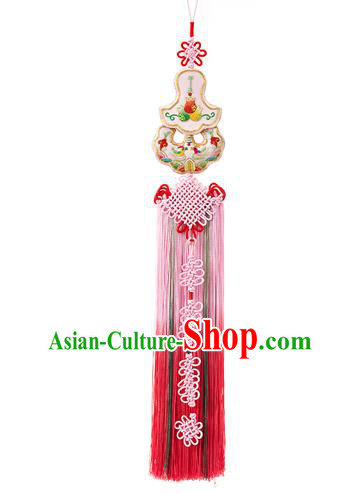 Korean National Accessories Bride Chinese Knots Embroidered Waist Pendant, Asian Korean Wedding Hanbok Pink Tassel Palace Taeniasis Waist Decorations for Women