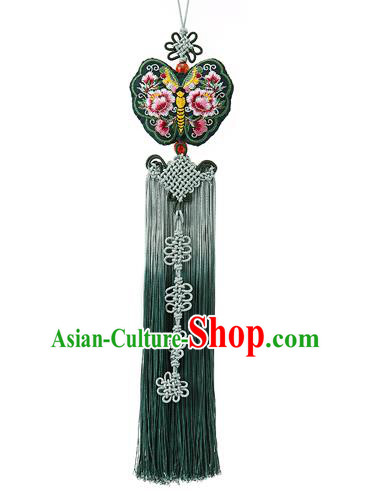 Traditional Korean Accessories Embroidered Waist Pendant Chinese Knot Palace Taeniasis, Asian Korean Wedding Hanbok Green Tassel Waist Decorations for Women