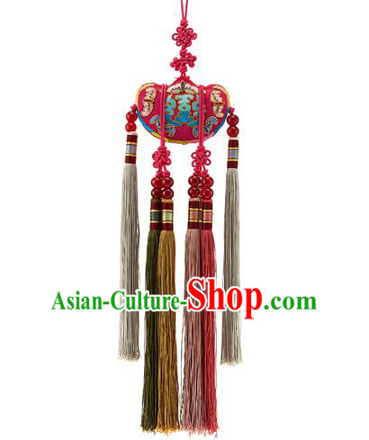 Korean National Accessories Bride Embroidered Red Chinese Knots Waist Pendant, Asian Korean Wedding Hanbok Tassel Waist Decorations for Women