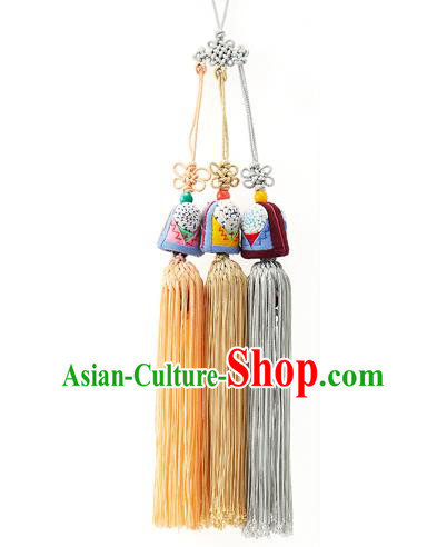 Asian Korean Hanbok Chinese Knots Tassel Waist Decorations, Korean National Belts Accessories Wedding Bride Waist Pendant for Women