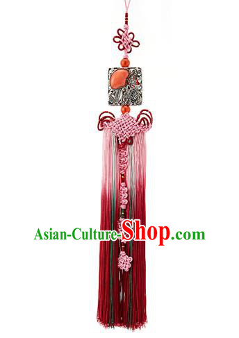 Korean National Belts Accessories Bride Wedding Hanbok Red Waist Pendant, Asian Korean Tassel Chinese Knot Waist Decorations for Women