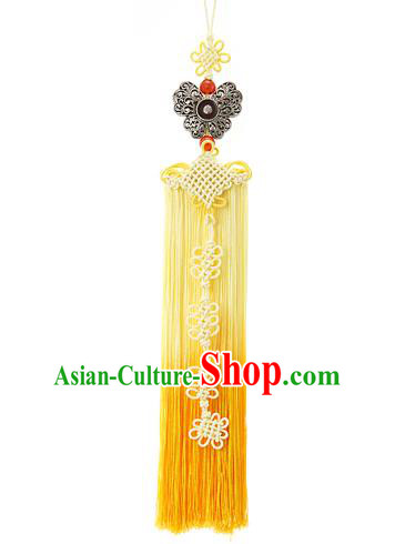 Korean National Belts Accessories Bride Wedding Hanbok Butterfly Yellow Tassel Waist Pendant, Asian Korean Waist Decorations for Women