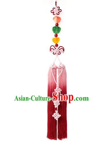 Korean National Belts Accessories Bride Wedding Hanbok Pink Chinese Knot Tassel Waist Pendant, Asian Korean Waist Decorations for Women