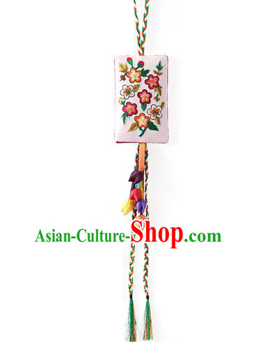 Asian Korean Hanbok Embroidered Flower Pink Waist Decorations, Korean National Belts Accessories Wedding Bride Waist Pendant for Women