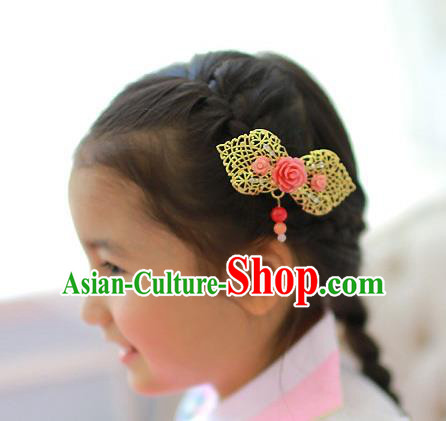Korean National Hair Accessories Flowers Tassel Hair Stick, Asian Korean Hanbok Fashion Headwear Hair Claw for Kids