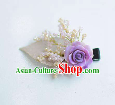 Korean National Hair Accessories Purple Flower Hair Claw, Asian Korean Hanbok Fashion Headwear Hair Stick for Kids