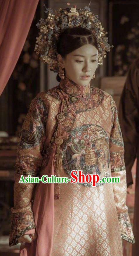 Story of Yanxi Palace Traditional Ancient Chinese Qing Dynasty Imperial Empress Wedding Costume Manchu Palace Lady Embroidered Clothing for Women