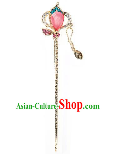 Traditional Korean National Wedding Hair Accessories Bride Palace Cyphers Pink Crystal Tassel Hairpins, Korean Hanbok Fashion Hair Stick Headwear for Women