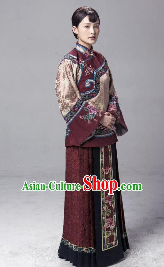 Traditional Chinese Republic of China Young Lady Costume, Asian China Ancient Countrywoman Embroidered Xiuhe Suit for Women