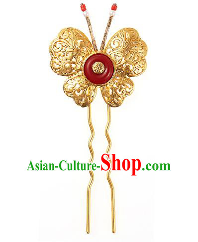 Korean National Wedding Hair Accessories Bride Golden Butterfly Hairpins, Korean Hanbok Fashion Palace Hair Clasp for Women