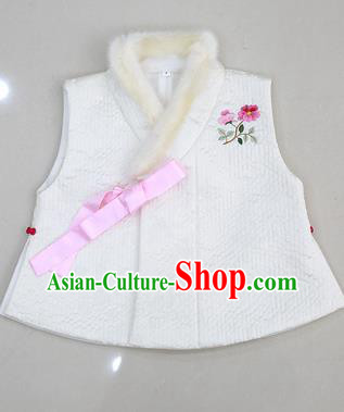 Asian Korean National Traditional Handmade Formal Occasions Embroidered White Hanbok Waistcoat for Kids