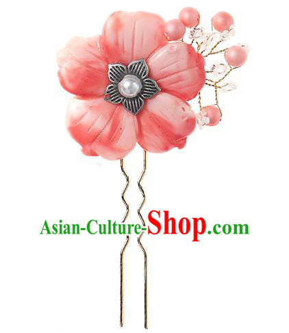 Korean National Wedding Hair Accessories Bride Pink Flower Hair Clip, Korean Hanbok Fashion Palace Hairpins for Women