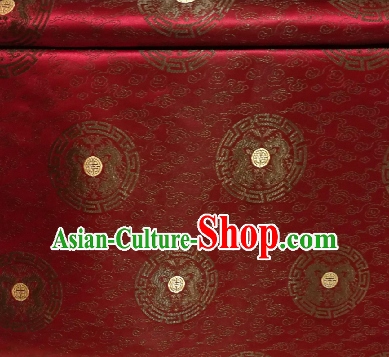 Dark Red Color Chinese Royal Palace Style Traditional Round Dragon Pattern Design Brocade Fabric Silk Fabric Chinese Fabric Asian Material