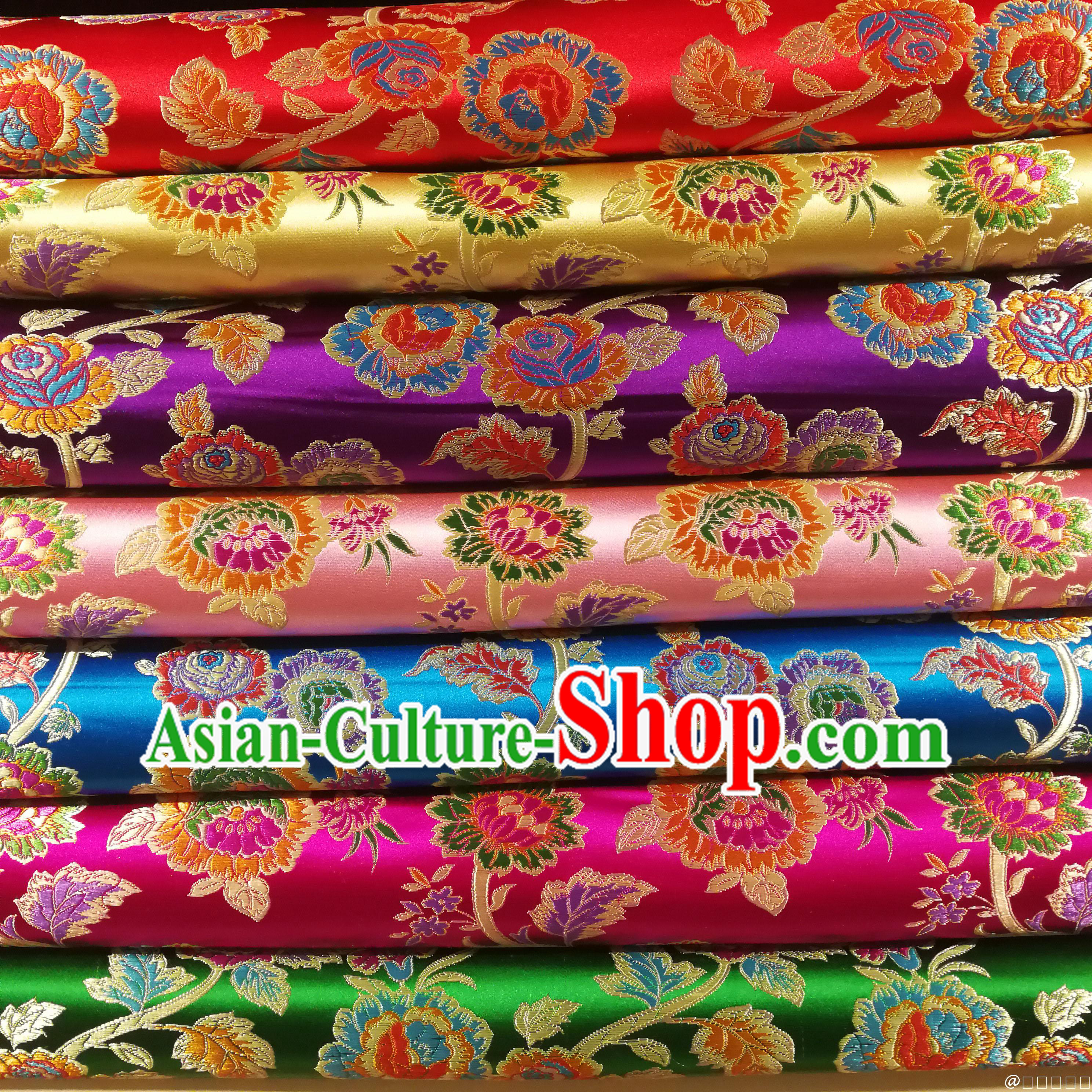 Chinese Royal Palace Style Traditional Pattern Peony Flower Design Brocade Fabric Silk Fabric Chinese Fabric Asian Material