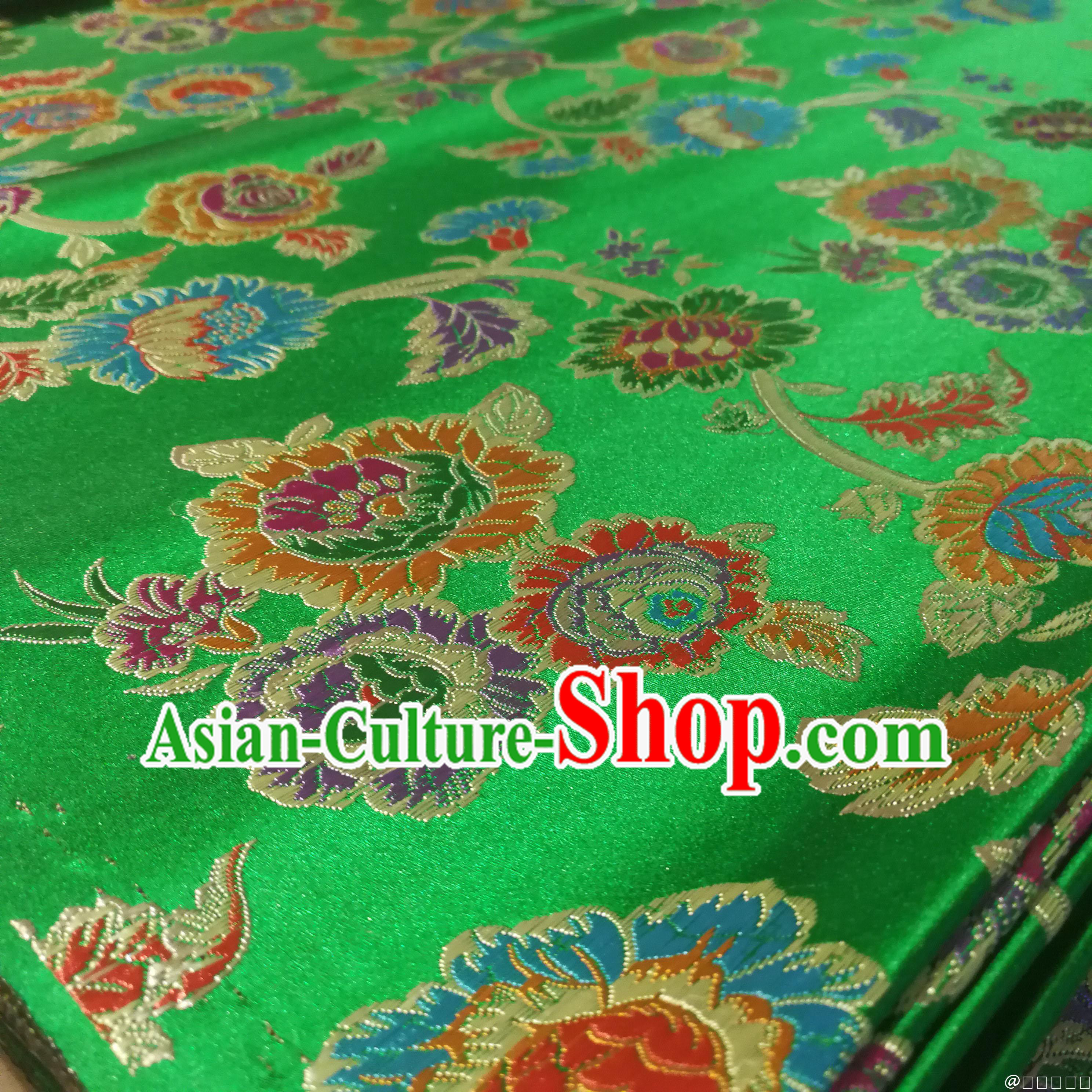 Green Color Chinese Royal Palace Style Traditional Pattern Peony Flower Design Brocade Fabric Silk Fabric Chinese Fabric Asian Material