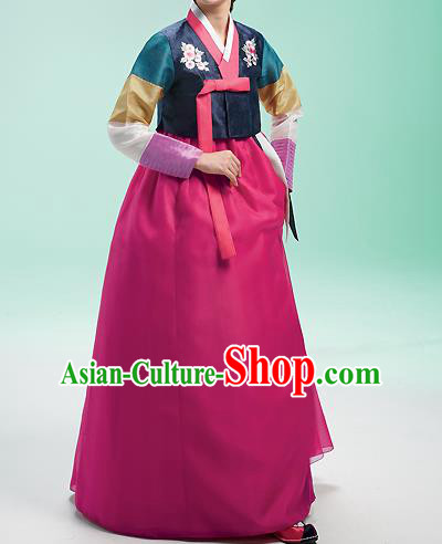 Asian Korean National Handmade Formal Occasions Wedding Bride Clothing Embroidered Black Blouse and Pink Dress Palace Hanbok Costume for Women