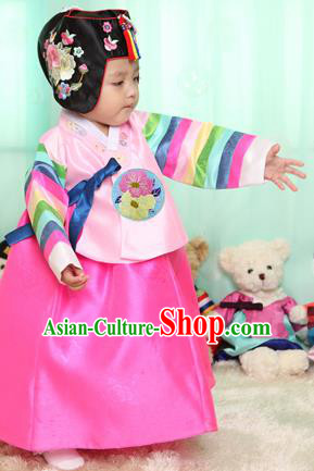 Asian Korean National Handmade Formal Occasions Clothing Embroidered Pink Blouse and Dress Palace Hanbok Costume for Kids