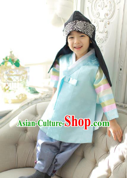 Asian Korean National Traditional Handmade Formal Occasions Boys Embroidery Light Green Vest Prince Hanbok Costume Complete Set for Kids