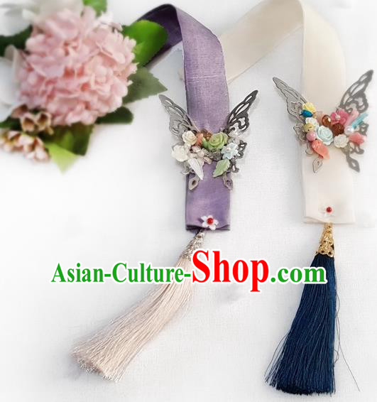 Asian Korean Hanbok Tassel Butterfly Waist Decorations, Korean National Belts Accessories Wedding Bride Waist Pendant for Women