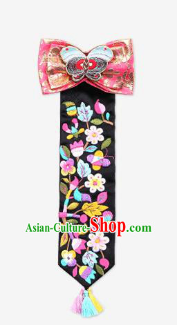 Korean National Hair Accessories Pink Bowknot Embroidered Hair Ribbon Headband, Asian Korean Hanbok Fashion Bride Headwear for Kids