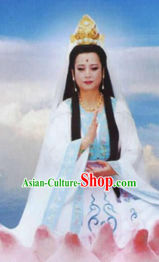 Chinese Ancient Journey to the West Goddess of Mercy Wig, Traditional Chinese Beijing Opera Taoist Nun Wig Sheath