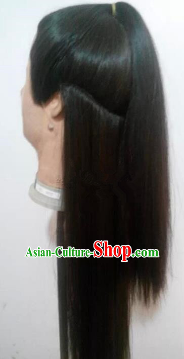 Chinese Ancient Opera Swordsman Young Men Wig, Traditional Chinese Beijing Opera Taoist Priest Wig Sheath for Men