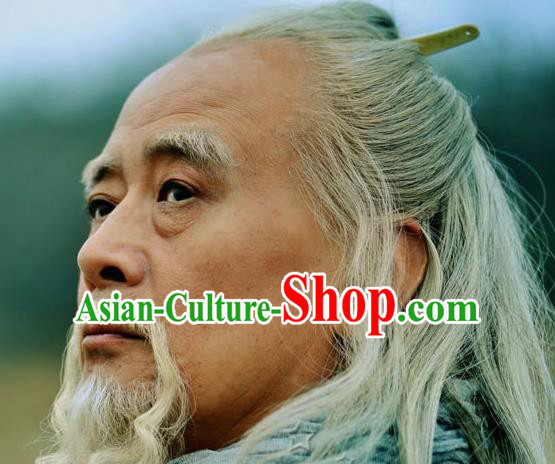 Chinese Ancient Opera Han Dynasty Chancellor White Wig Beard Eyebrows, Traditional Chinese Beijing Opera Old Men Wig Sheath for Men