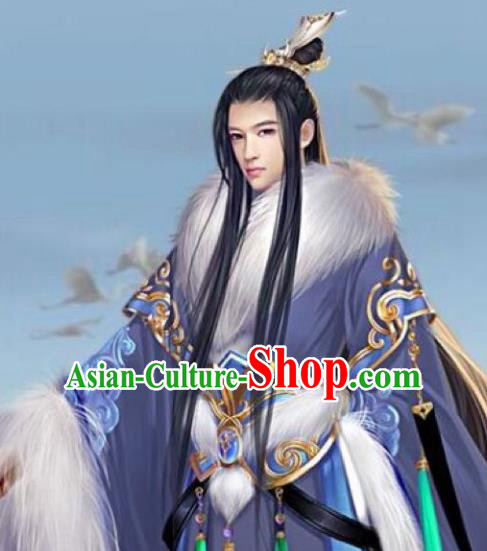 Chinese Ancient Opera Swordsman Young Men Black Wig, Traditional Chinese Beijing Opera Prince Wig Sheath for Men