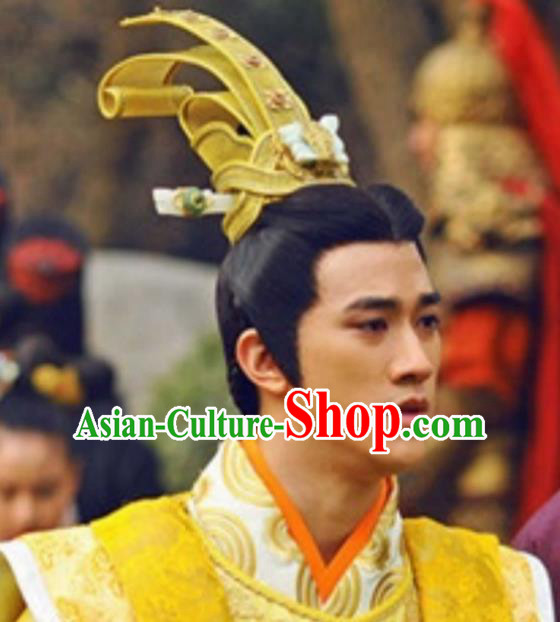 Chinese Ancient Opera Swordsman Young Men Wig, Traditional Chinese Tang Dynasty Emperor Wig Sheath for Men