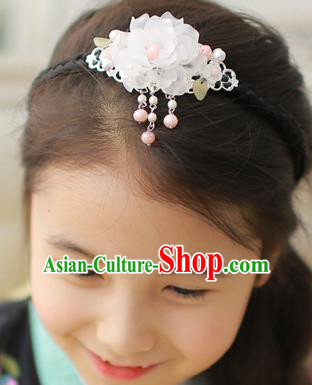 Korean National Hair Accessories Lotus Tassel Hair Clasp Headband, Asian Korean Hanbok Fashion Bride Headwear for Kids