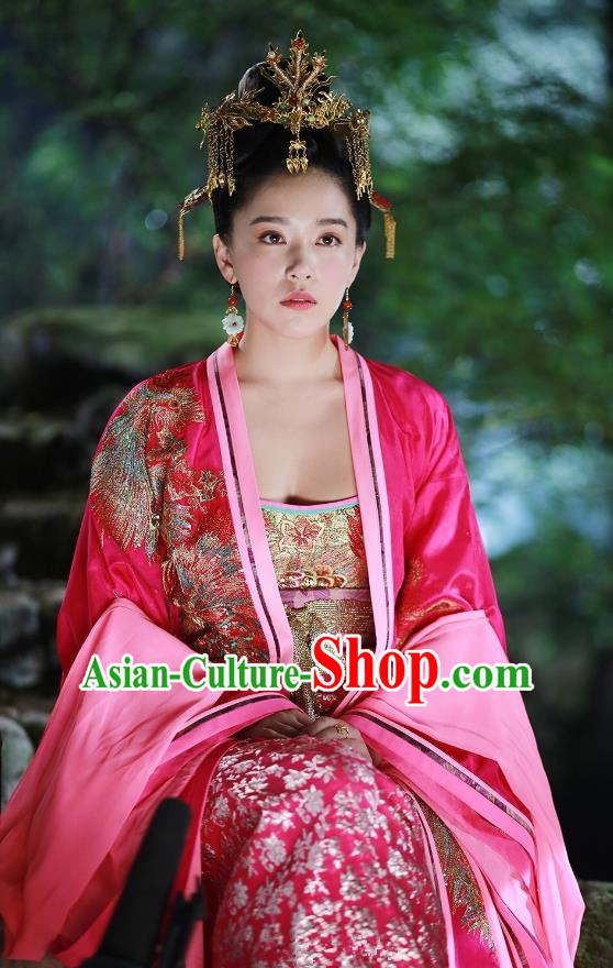 Traditional Chinese Tang Dynasty Princess Wedding Red Clothing, China Ancient Palace Lady Embroidered Dress Costume for Women