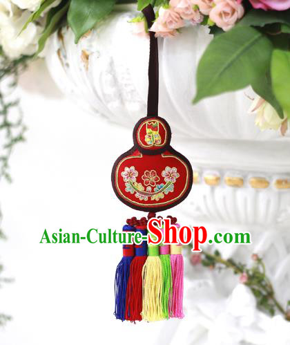 Asian Korean Hanbok Embroidered Red Waist Decorations, Korean National Belts Accessories Wedding Bride Waist Pendant for Kids