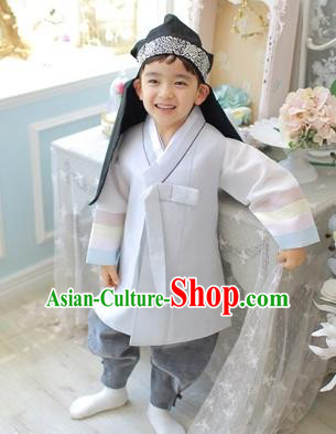Asian Korean National Traditional Handmade Formal Occasions Boys Embroidery Grey Vest Hanbok Costume Complete Set for Kids