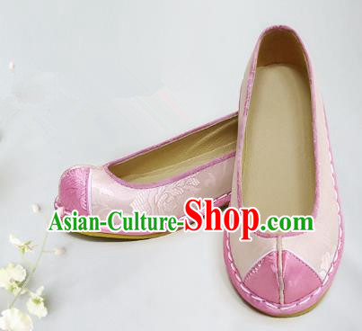 Traditional Korean National Wedding Shoes Pink Embroidered Shoes, Asian Korean Hanbok Embroidery Flat Shoes for Kids