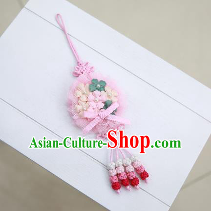Asian Korean Hanbok Pink Tassel Waist Decorations, Korean National Belts Accessories Wedding Bride Waist Pendant for Kids