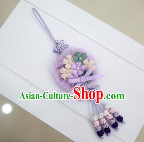 Asian Korean Hanbok Purple Tassel Waist Decorations, Korean National Belts Accessories Wedding Bride Waist Pendant for Kids