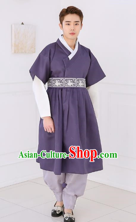 Asian Korean National Traditional Formal Occasions Wedding Bridegroom Embroidery Navy Long Vest Palace Hanbok Costume Complete Set for Men