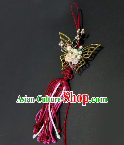 Asian Korean Hanbok Butterfly Tassel Waist Decorations, Korean National Belts Accessories Wedding Bride Waist Pendant for Kids