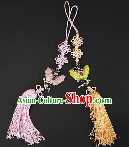 Asian Korean Hanbok Butterfly Tassel Chinese Knot Waist Decorations, Korean National Belts Accessories Wedding Bride Waist Pendant for Kids