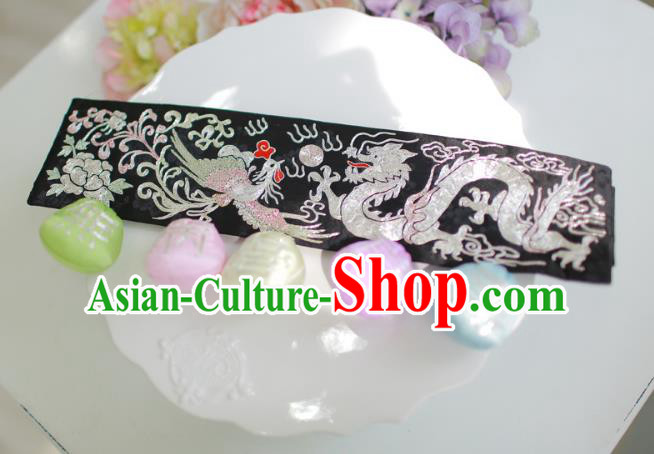 Traditional Korean Accessories Embroidered Dragon and Phoenix Black Waist Belts, Asian Korean Fashion Waistband Decorations for Kids
