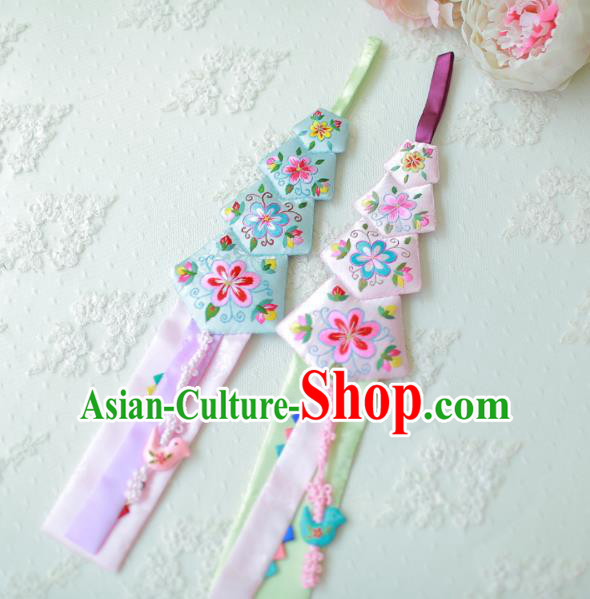 Asian Korean Hanbok Embroidered Tassel Waist Decorations, Korean National Belts Accessories Wedding Bride Waist Pendant for Kids